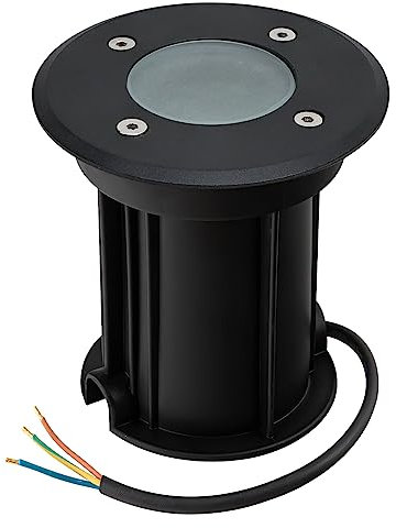 URing Faretto LED da Esterno IP67 GU10 da Incasso Rotondo, 230V Segnapasso Calpestabile Terra, 30cm Cavo Preinstallato, Ø11x12cm, Nero