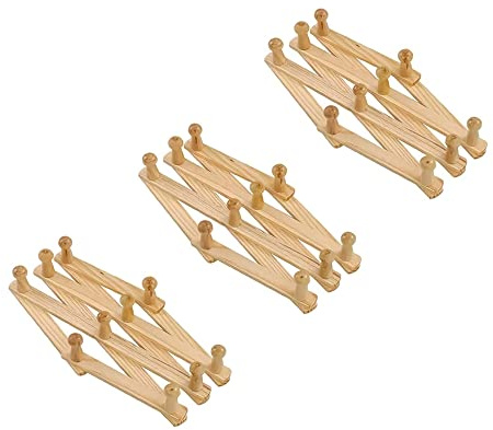PNJB Wall-Mounted Coat Rack, Wooden Hat Rack with 10 Peg Hooks, Natural, Expandable to 80 cm, Ideal for Baseball Caps, Coats, Scarves, Mugs, Umbrellas & Jewelry