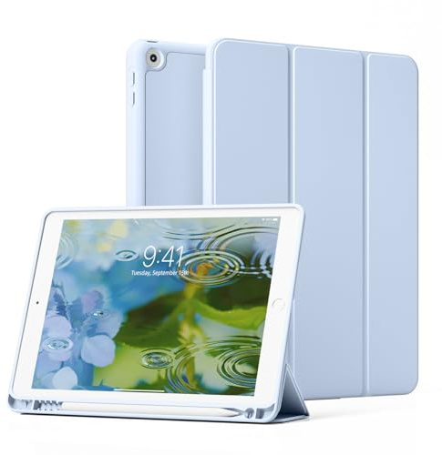 ZKTUYU Hülle für iPad 9. / 8. / 7. Generation mit Stifthalter 10.2 Zoll Modell 2021/2020/2019, Ultradünne Schutzhülle aus TPU mit Standfunktion für iPad 10,2 Zoll, Auto Wachen/Schlafen Funktion, Blau
