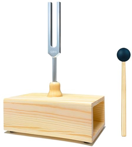 Pitxsgsia 528-Hz-Stimmgabel mit Resonanzkasten, Silberfarben und Holzfarben, + Aluminiumlegierung, Perfekt für SPA-Aromatherapie, Resonanzunterricht