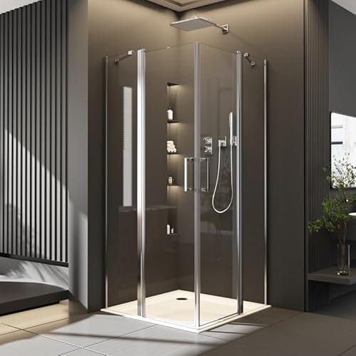 Goezes Eckeinstieg Duschkabine 90x100cm Schwingtür Eckeinstieg Duschabtrennung, Pendeltür Duschkabine Dusche Duschtür aus 6mm Nano ESG-Sicherheitsglas, Easy-Clean Glas Eckdusche Höhe 185cm