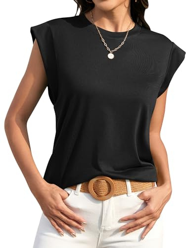 Bequemer Laden Moderno Camiseta sin Mangas Mujer Verano Cuello Redondo Tops | Casual Suelto Camisetas Basicas Mujer Elegante Versátil Blusa Verano Color Liso Rayas Camisa Sin Mangas para Primavera Otoño