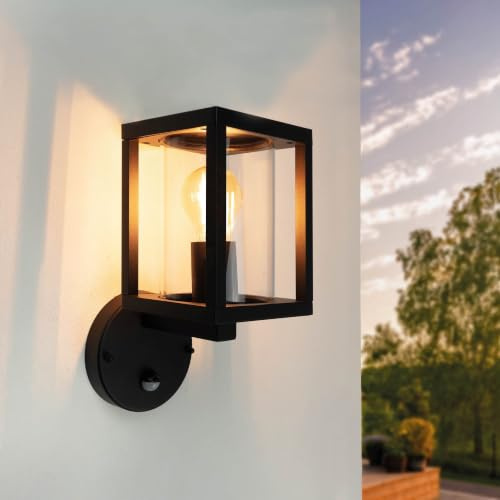 Ledvion Wandleuchte IP44 E27 schwarz Sensor | Für Einfahrt Gartenweg Terrasse oder Fassade geeignet und klar auf den Außeneinsatz ausgerichtet
