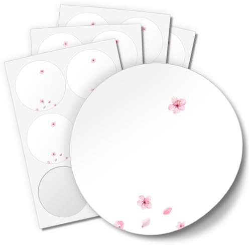 Einladungskarten Manufaktur Hamburg 48 Aufkleber ZUM BESCHRIFTEN für Hochzeit Geburtstag Danke Taufe Etiketten rund 4cm, Kirschblüte rosa