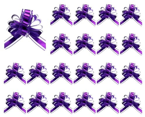 QUARKZMAN 20 Stück Lila Ziehschleifen 6,3 Zoll Breite Große Doppelschicht Geschenkschleifen zum Verpacken von Geschenken, Geschenkkörben, Dekorationen für Hochzeiten, Geburtstagsfeiern