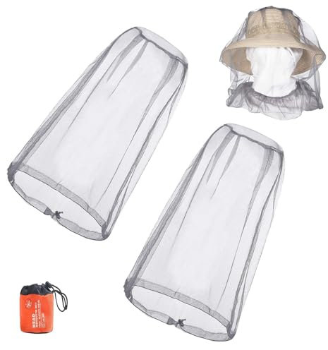 2 Stück Moskitonetz Kopf, Gesicht Insektenschutz Hut, Hut mit Moskitonetz, Moskito Kopfnetz, Moskitonetz Hut mit Tragetasche, Mückenschutz Hut, für Angeln im Freieni Imkerei Camping (Grau)