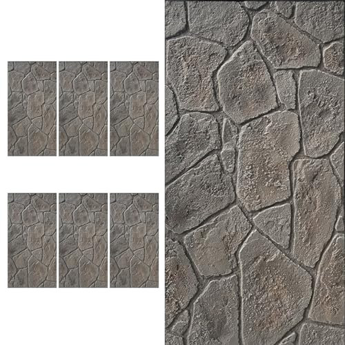 6pcs PU Material Rock 3D Wall Panels, Interior Exterior Artificial Faux Pu Stone Wall Panels, Decorative Accent Wall Covering Panels for Porch Garage(Gray)