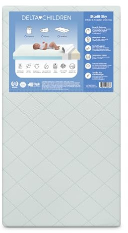 Delta Children Starlit Sky 2-Stage Crib and Toddler Mattress for Infants & Toddlers - Removable Machine Washable Mattress Cover - Waterproof - GREENGUARD Gold - Made in USA, Blue