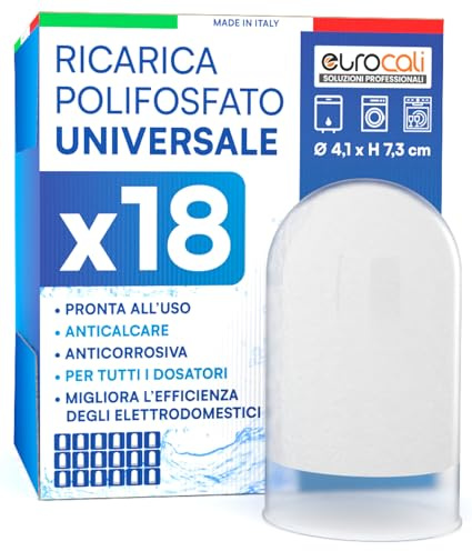 Pulver Polyfosfatpåfyllning för tvätt- och hushållsapparater Universal 1/2 tum 4,1 x 7,3 cm för filter och dispenser Anti-kalk och korrosionsskydd - 18-pack påfyllningar