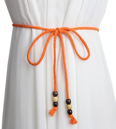 WENLOOY Damen und Mädchen, Boho-Gewebe, Baumwolle, geflochten, Taillengürtel, Wickelgürtel, Stoffgürtel für Kleid, Hosen, Boho1 Orange, M