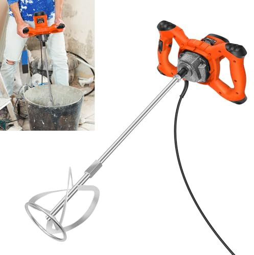 Batidora portátil de paleta de 2600 W, ajustable de 6 velocidades, agitador eléctrico de mano, herramienta mezcladora para lechada, color cemento yeso, naranja