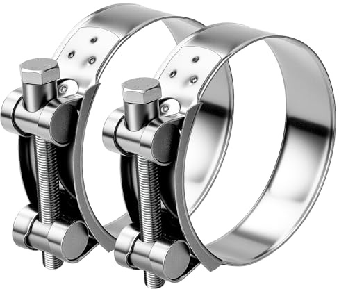 T Bolt Hose Clamps 86-91mm Exhaust Pipe Clamp 2 Pieces Heavy Duty Tube Clamps 304 Stainless Steel Bolt Clip Band Width 24mm for Exhaust Hose Water Pipe Attachment