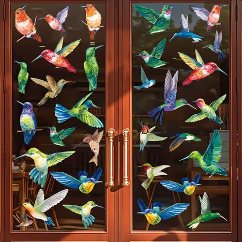 Zindoo Fensterbilder Vögel 38 Stücke Bunt Vögel Kolibri Antikollision Fensteraufkleber, Statisch Haftende, Doppelseitig und Selbstklebend Fensterbilder Frühling Fensterdeko Wiederverwendbare