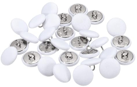 QUARKZMAN 30 stycken 18 mm knappar, vit, med tygöverdrag, vintage, tygknappar, täckta syknappar, runda pysselknappar, metallskaft för kappa, jacka, kostymer, klänningar, blusar, gör-det-själv-projekt