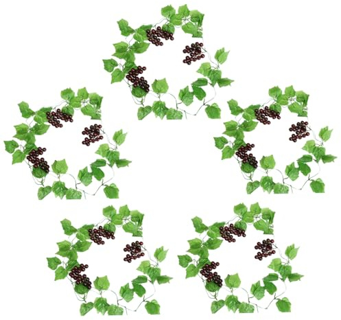 5pcs Grapevine Girlande, Trauben Traubenblätter 94,5 Zoll langes Seidentuch gefälschte Trauben mit Plastikstielen, realistischer Weinrebe für Zuhause, Wohnzimmer, Garten und etc.