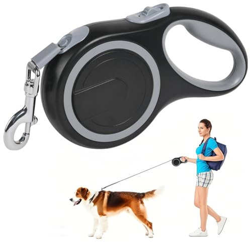Aomig Correa Perro Extensible, 5m Correa Retráctil 360° Anti-Enredo para Perros, Correa Perro con Mango Antideslizante, Cinta Nylon Resistente y Botón de Bloqueo Rápido
