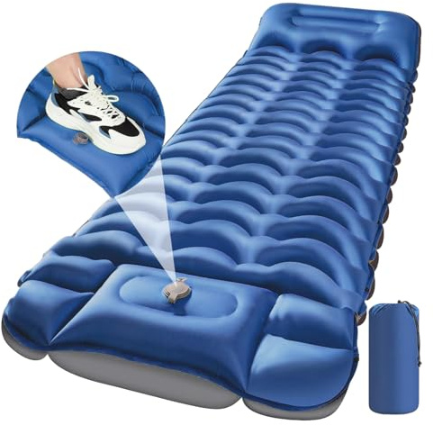 SINGBUNY Sleeping Pad - Self Inflating Sleeping Mat with Built-in Foot Pump, Ultra Thick Camping Air Mattress Outdoor Waterproof Sleeping Pad for Camping (Navy blue+gray)