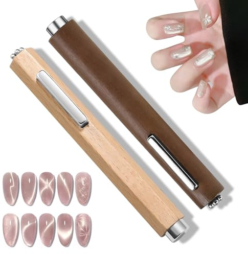 2 Stück 3-in-1-Katzenaugen-Nagelmagnet, multifunktionales Katzenaugen-Magnetwerkzeug für Gel-Nagellack, leistungsstarke magnetische achteckige Mahagoni-Schale aus Holz, Schutzhülle für Zuhause