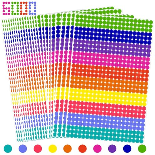 6000 Stück 6mm Runde klebepunkte Bunt 10 Farben Selbstklebende Punkte Aufkleber, Farbige Etiketten Markierungspunkte Rund, Farbkodierung-Aufkleber für Büro Schule Kalender