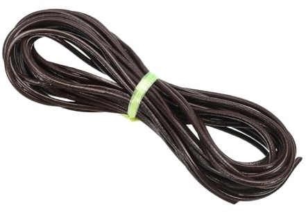 PATIKIL Cordino in Pelle Intrecciata Rotonda, 4mm Cordoncino in Pelle Piatto Piegata Corda di Cuoio per Artigianato, Creazione Gioielli, Collane, Bracciali, Marrone Scuro(11ft)