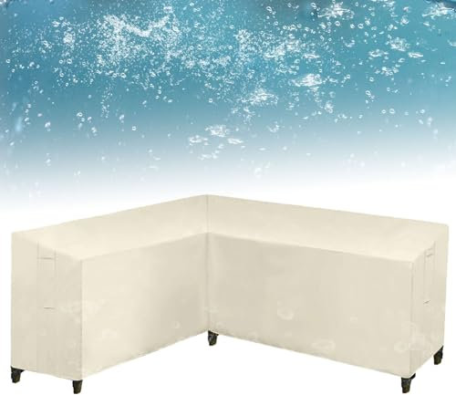 Housse de canapé d'angle durable et imperméable en forme de L pour meubles de terrasse - 270 x 270 x 90 cm - Tissu Oxford robuste avec grille d'aération et protection contre les intempéries