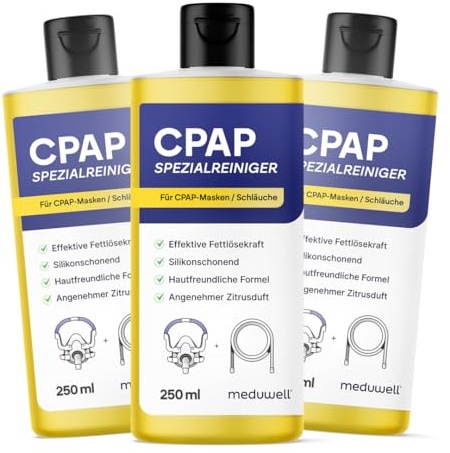 meduwell CPAP Reiniger 250ml für CPAP Masken Schläuche und Zubehör, effektiv fettlösend, silikonschonend und hautfreundlich, Spezialreiniger, angenehmer Duft (3)