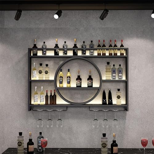 Estantería industrial para vino montada en la pared, soporte flotante para exhibición de vino con LED y rayas de sombreado, estantería multifuncional para el hogar, restaurante, bares (Black, 100CM)