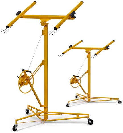 16FT Drywall Lifter Sheetrock Lift, 150 Lbs Capacity Heavy Duty Drywall Lift Panel with 3 Lockable Wheels & 360° Adjustable Telescopic Arm, Drywall Jack Lift for Home Improvement, Yellow