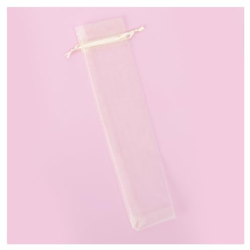 GreatRise Lang Organzabeutel, 6×26cm, Organza Handfächerbeutel mit Kordelzug Organzasäckchen Geschenksäckchen für Handfächer Stifte Make-up-Pinsel Halskette Schmuck Lavendel Off-White 30 Stück
