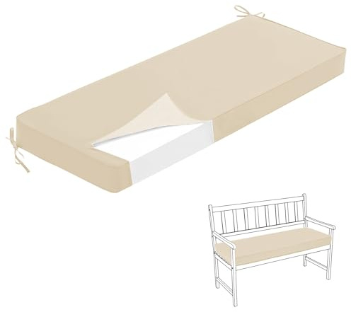 HJZPWB 5 cm de Grosor Ribetes Cojin Banco Exterior Impermeable Cojines para Banco Desmontable Colchoneta Banco Jardin Cojines Banco Exterior Jardin Cojin para Banco,Beige,150X60X5CM