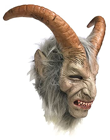 MIMIKRY Krampus Dämon Deluxe Latex Überkopf Maske mit Hörnern und Haaren Weihnachten Horror