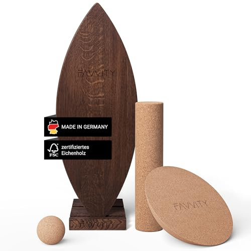 Balance Board aus Eichenholz [Handgefertigt in Deutschland] FSC-zertifizierter Gleichgewichtstrainer mit Trainings-App | Waveboard Surf Balance Board Erwachsene & Kinder | Balanceboards - FAVVITY®