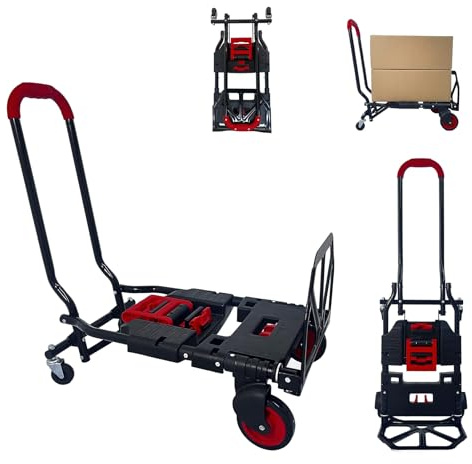 MediHoist 2-in-1 Sackkarre Klappbar 180 kg Tragkraft, Rot | Kombiniert Plattformwagen und Sackkarre, Für Umzug & Garten, Faltbar