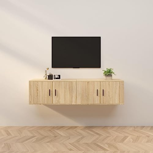 HaoChrymec Mobili TV da Parete in Legno con Ampio Spazio di Archiviazione, Design Sospeso Elegante, Ideale per Mobili Soggiorno e Credenza Soggiorno, Rovere Sonoma, 80x34.5x40 cm, Set 2 Pz