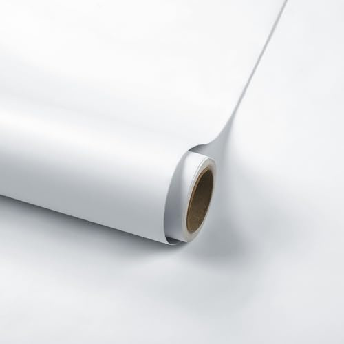 Douthfolle White Self Adhesive Wallpaper, 40 x 500 cm Plain White Peel and Stick Wallpaper Skin-Friendly Sticky Wall Paper Self Adhesive Furniture Covering for Living Room,Bathroom,Cabinets,Kitchen