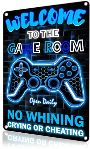 Gamer Room Decor for Boys, Cool Metal Wall Art Decor Sign, Gaming Stuff for Kids Boy Teen Gifts, Welcome Signs for Bedroom Party Decorations, 8x12 Inch/20x30 cm