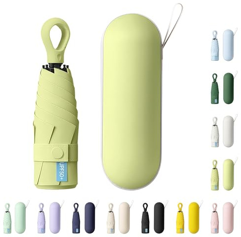 AYEUPZ Paraguas Plegable Mini,Paraguas Para el sol, Miniparaguas compacto de viaje, doble barra de soporte para mayor estabilidad, cartera con funda, paraguas pequeño compacto UV