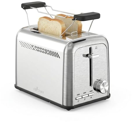 Nilson Life Tostadora de Pan con 2 Ranuras, 950 W, 7 Niveles de Tostado, Control Manual, Temporizador, Descongela, Recalienta, y Cancela, Bandeja Recogemigas Extraíble, Fácil Limpieza, NTS2R9500X