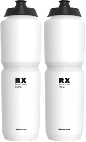 Polisport 8649100039 R 1000ml AMZ Botella de Agua Multi-Deporte, Capacidad 1000ml, Ultra-Ligero, Flexible, Boquilla Soft-Touch, Sin BPA, Bidón Ciclismo, MTB, Color Blanco (Paquete de 2)
