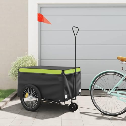 Mangloder Remorque de vélo en fer noir et bleu avec timon, drapeau de sécurité, espace de chargement 62 x 40 x 31 cm, pour le transport, le camping, les excursions en famille, les chiens et les