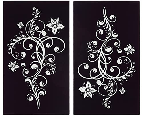 MTS Set of 2 Glass Chopping Boards - Floral Swirl Design - Non-Slip Feet, Compatible with All Hob Types, Heat Resistant – Beautiful Hob Covers, Glass Worktop Savers for Kitchen