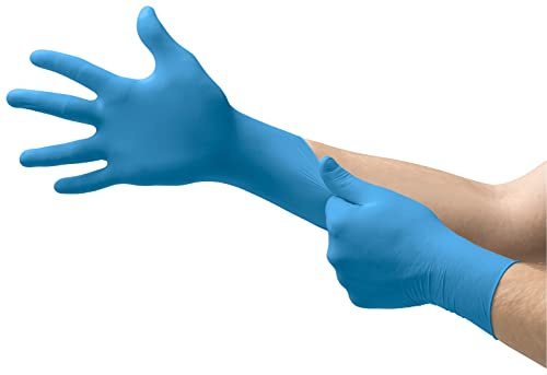 Ansell VersaTouch 92-200 Guantes Desechables de Nitrilo con Dedos Texturizados, Sin Polvo, Protección Química y Seguridad Alimentaria, Resistencia al Desgarro, Azul, Talla XL (100 Guantes)
