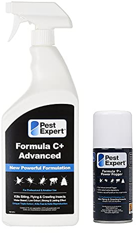 Pest Expert Carpet Moth Killer Spray 1ltr and Carpet Moth Killer Fogger 150ml - Formula ‘C’ Moth Spray and Formula ‘P’ Moth Fumigator from (HSE approved and tested – professional strength product)