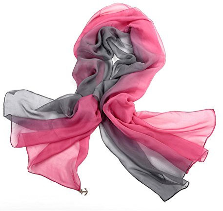 LoveSilk Lange Georgette Seidentuch 100% Seiden-schals Stola in Farbverlauf Farbe Rosa/Grau