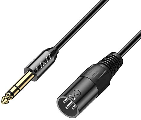 J&D Câble 1/4 vers XLR, Câble d’Interconnexion Équilibré Signal TRS 6,35 mm vers XLR Mâle, Cordon Microphone Compatible avec Micros, Amplificateurs, Mixeurs, 0,9 Mètre