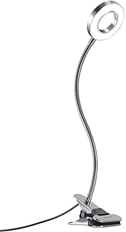 EYOCEAN LED-Leselampe, dimmbare Klemmleuchte für Bettkopfteil, Schlafzimmer, Büro, 3 Modi & 10 Dimmstufen, flexibles Klemmlicht,Inklusive CE Adapter, 8W, Silber