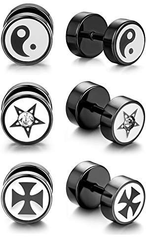 Aroncent 3 par örhängen set Fake Plug örhängen zirkon öronsmycke öronpiercing örhängen män dam e rostfritt stål, colore: Typ 1, cod. AR056008