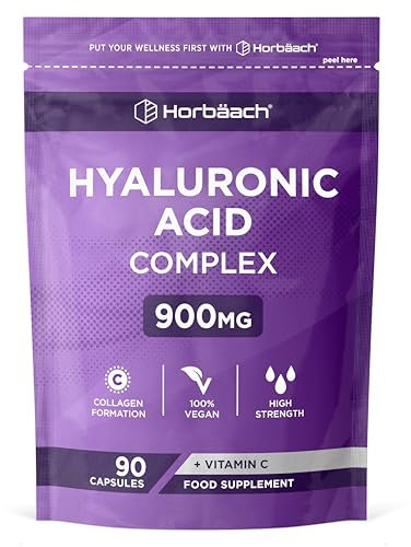 Hyaluronic Acid Supplement 900mg (500-700 KDA) | High Strength Vegan Bioavailable Formula with Vitamin C | 90 Capsules | by Horbaach