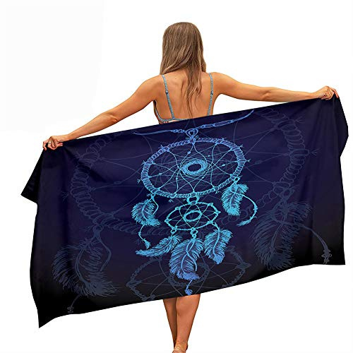 Surwin Serviette de Plage en Microfibre Anti Sable - 160x80cm Couverture de Plage Ultra léger Portable, Serviette de Voyage à Séchage Rapide Absorbante pour Fitness,Natation,Yoga (Attrape-rêves Bleu)