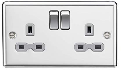 Knightsbridge CL9PCG 13A 2G DP Switched Socket with Grey Insert - Rounded Edge Polished Chrome, 7.5 mm*85.75 mm*146.5 mm
